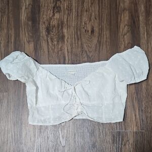 Aeropostale White Eyelet Puff Sleeve Crop Top, Size XL
